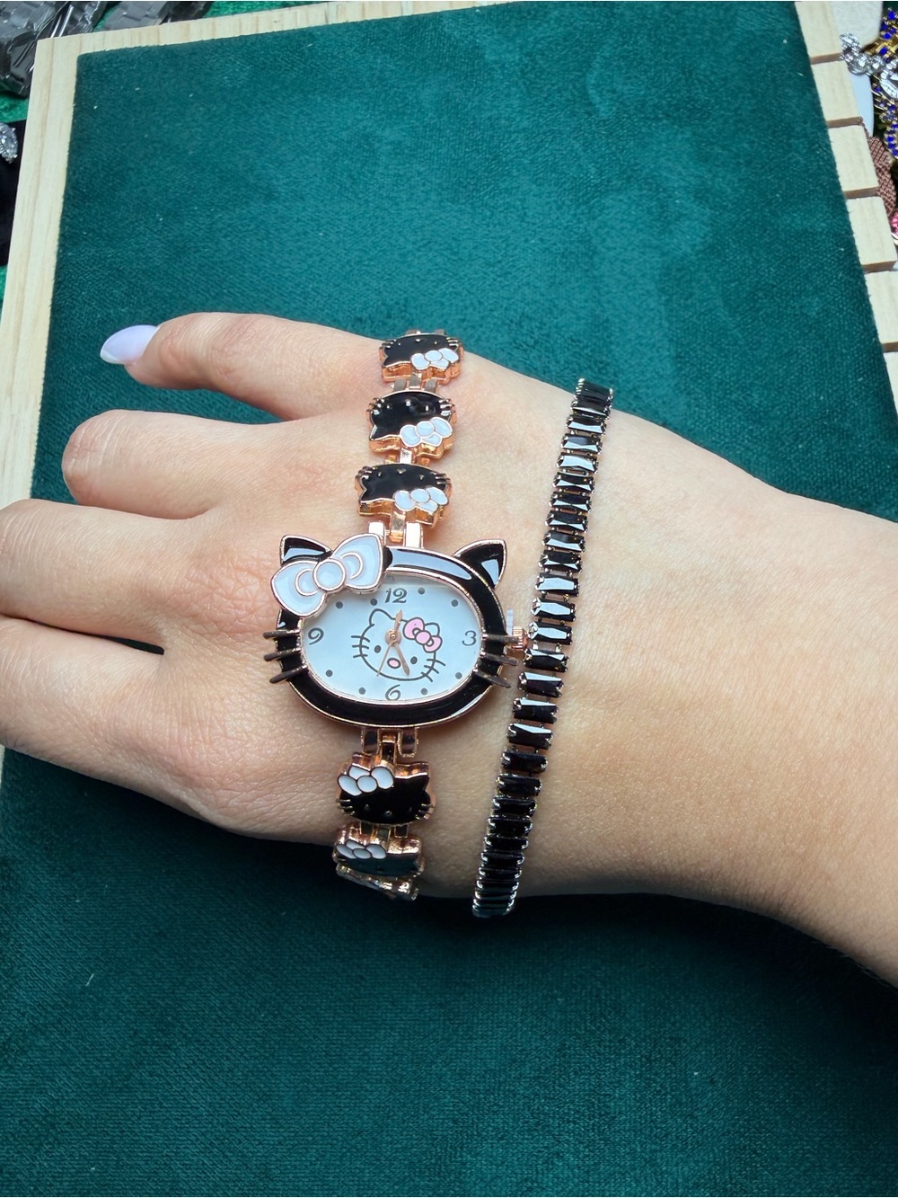 Hello Kitty Rose Gold and Black Cat Face Bracelet Watch